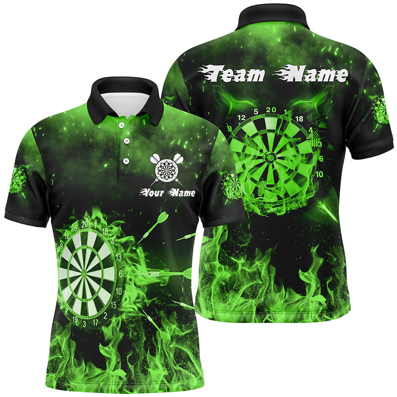 Grünes Feuerflammen Individuelles Herren Darts Poloshirt – Individuelles Dartshirt für Männer Darttrikot LDT1378