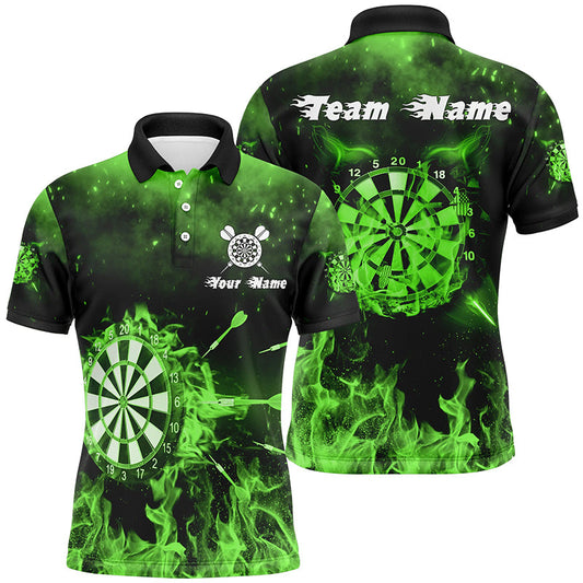 Grünes Feuerflammen Individuelles Herren Darts Poloshirt – Individuelles Dartshirt für Männer Darttrikot LDT1378