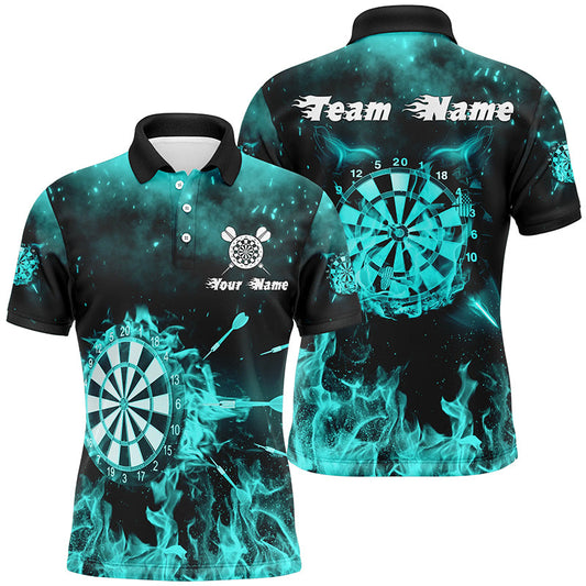 Türkise Feuerflammen Herren Darts Poloshirts – Individuelles Dartshirt für Männer Darttrikots LDT1379