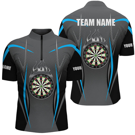 Blau Grau Sport Stil Darts Quarter Zip Shirt, Individuelles Dart Shirt für Herren, Dart Trikots LDT1382