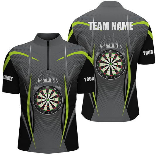 Grün Grau Sport Stil Darts Quarter Zip Shirt, Individuelles Dart Shirt für Herren, Dart Trikots LDT1383