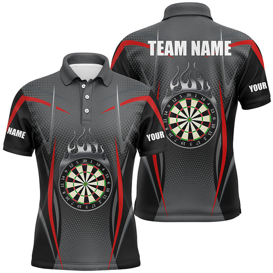 Rot Graues Sportstyle Herren Darts Poloshirt – Individuelles Dartshirt für Männer Darttrikots LDT1384