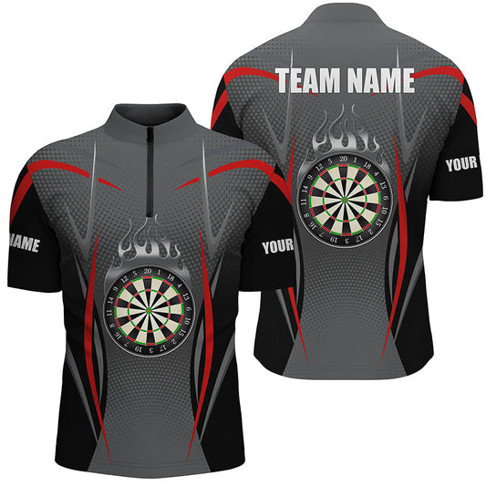 Rot Grau Sport Stil Darts Quarter Zip Shirt, Individuelles Dart Shirt für Herren, Dart Trikots LDT1384