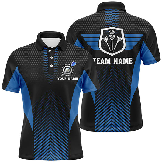 Schwarz Blau Geometrisches Darts Herren Poloshirt – Individuelles Cooles Darts Shirt für Männer Darts Trikot LDT0779