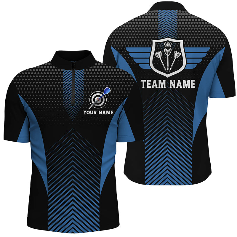 Schwarz Blau Geometrisches Darts Quarter-Zip Shirt – Individuelles Cooles Männer Darts Shirt Dart Trikot LDT0779