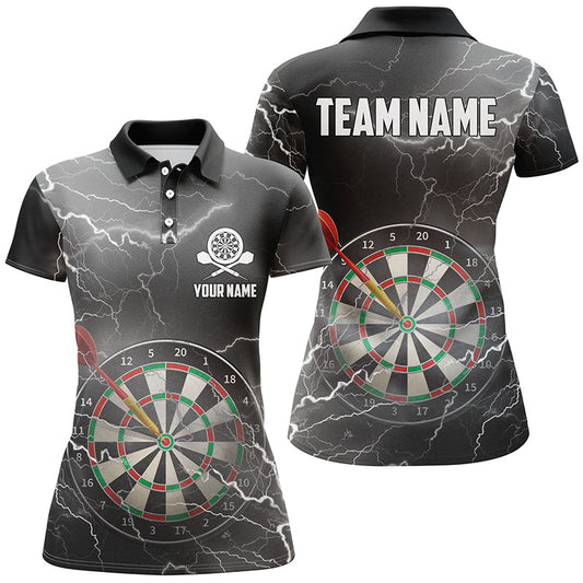 Donner Blitz Schwarz-Grau Darts Poloshirt – Individuelles Darts Shirt für Damen Darts Trikot LDT0485