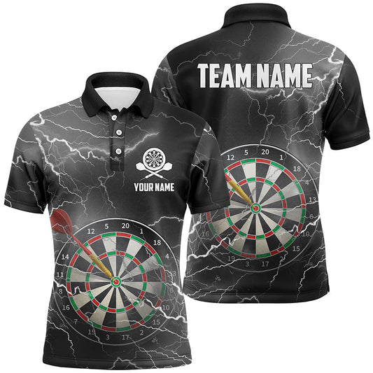Donner-Blitz schwarz-graues Herren Dart-Poloshirt – Individuelles Dartshirt für Männer LDT0485