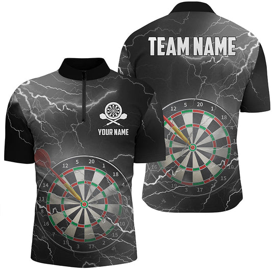 Thunder Lightning Schwarz Grau Männer Dart Quarter-Zip Shirt – Individuelles Dart Team Trikot LDT0485