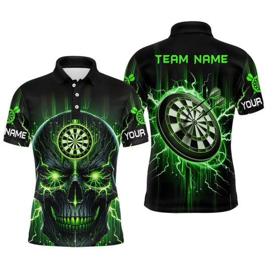 Schwarz-Grüner Schädel Herren Darts Poloshirt – Gruseliges Dartshirt für Männer Darttrikots LDT1432