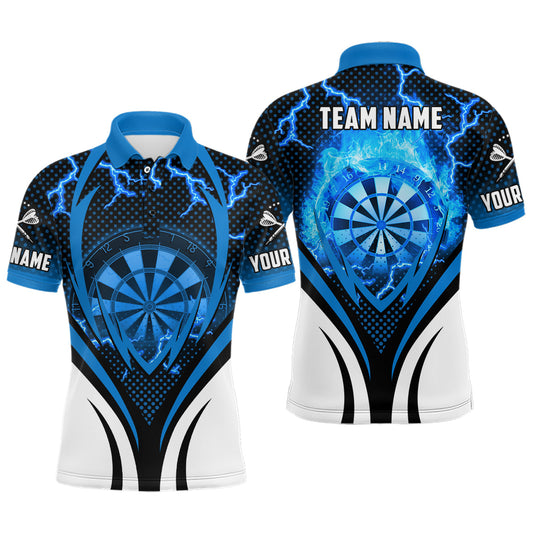 Blaue Donner-Blitz Herren Dart Poloshirt – Individuelles cooles Dartshirt für Männer Darttrikot LDT1232