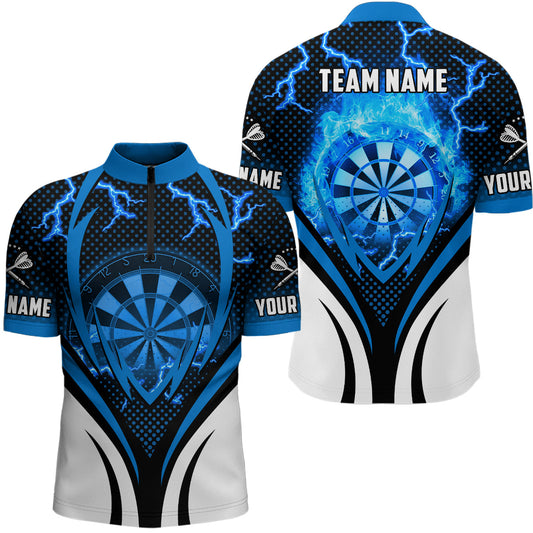 Blau Thunder Lightning Darts Quarter-Zip Shirt – Individuelles Cooles Männer Darts Shirt Dart Trikot LDT1232