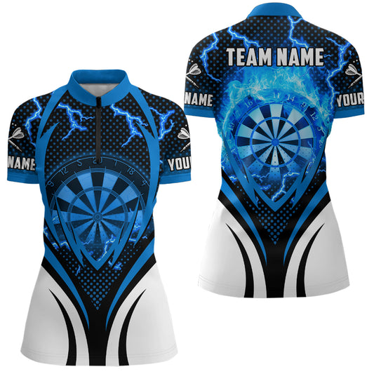 Blau Thunder Lightning Damen Dart Quarter-Zip Shirt – Individuelles Dart Team Trikot LDT1232