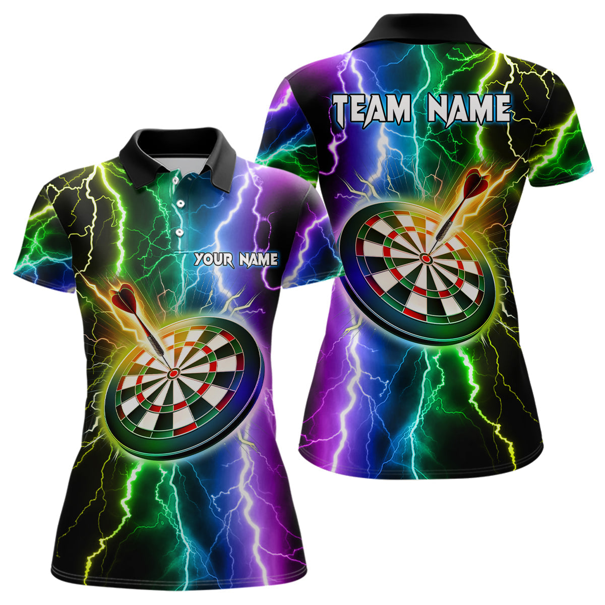 Buntes Donner Blitz Darts Poloshirt – Individuelles Dart Shirt für Frauen Dart Trikots LDT1439
