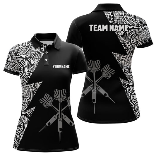 Blitz Tribal Schwarz Weiß Personalisierte Darts Poloshirts – Darts Trikot für Frauen LDT0820