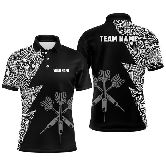 Blitz Tribal Schwarz Weiß Personalisiertes Darts Poloshirt – Individuelles Darttrikot für Männer LDT0820