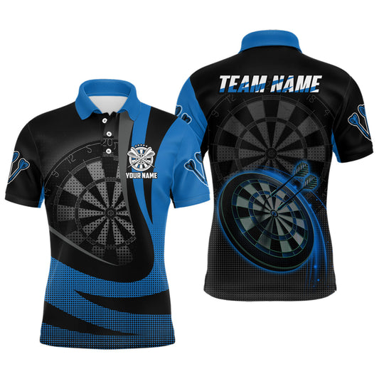 Personalisiertes Schwarz Blau 3D Herren Darts Poloshirt – Individuelles Cooles Darts Team Trikot für Männer LDT1031
