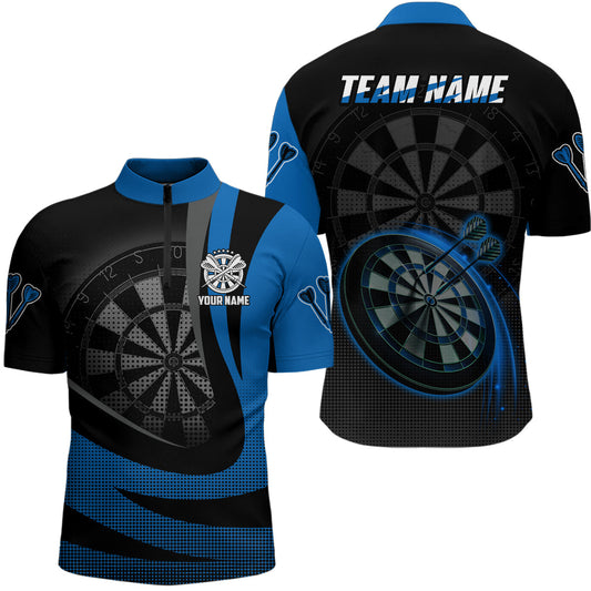 Individuelles Schwarz Blau 3D Darts Quarter-Zip Shirt – Individuelles Cooles Darts Team Trikot für Männer LDT1031