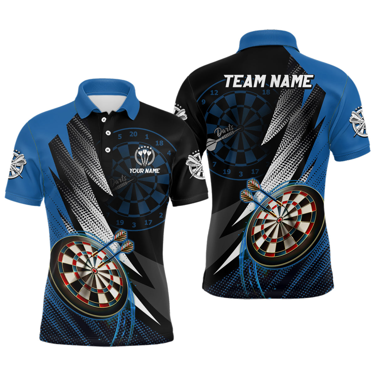 Individuelles Schwarz-Blau Herren Dart Poloshirt – Individuelles cooles Dartshirt für Männer Teamtrikot LDT1217