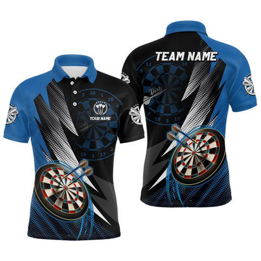 Individuelles Schwarz-Blau Herren Dart Poloshirt – Individuelles cooles Dartshirt für Männer Teamtrikot LDT1217