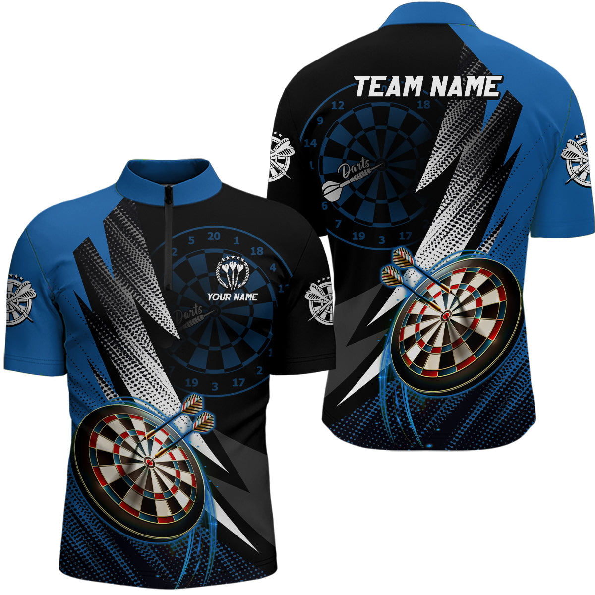 Individuelles Schwarz Blau Darts Quarter-Zip Shirt – Individuelles Cooles Dart Shirt für Männer Team Trikot LDT1217