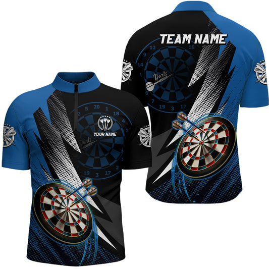 Individuelles Schwarz Blau Darts Quarter-Zip Shirt – Individuelles Cooles Dart Shirt für Männer Team Trikot LDT1217