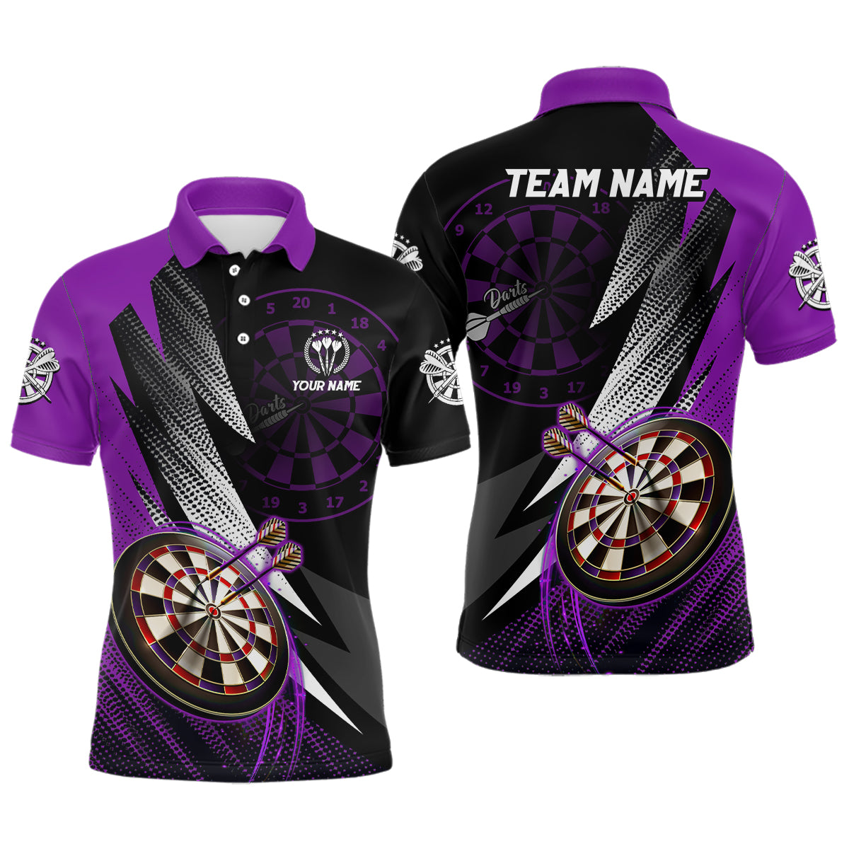 Personalisierter Schwarz-Lila Herren Dart Poloshirt – Individuelles Dartshirt für Männer Teamtrikot LDT1218