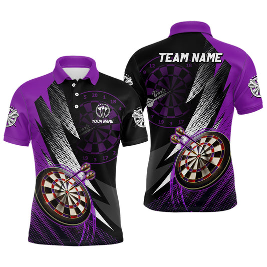 Personalisierter Schwarz-Lila Herren Dart Poloshirt – Individuelles Dartshirt für Männer Teamtrikot LDT1218