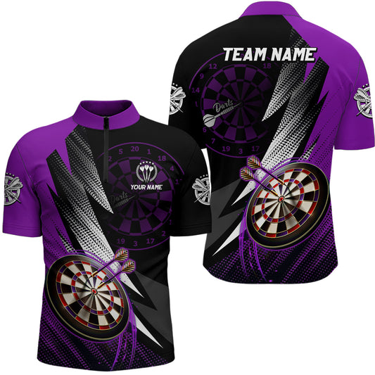 Individuelles Schwarz Lila Darts Quarter-Zip Shirt – Individuelles Darts Shirt für Männer Team Trikot LDT1218