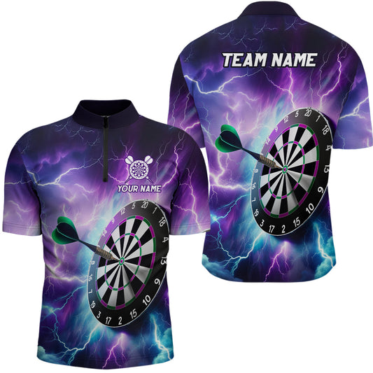 Lila Thunder Lightning Darts Quarter Zip Shirt, Individuelles Herren Dart Shirt, Dart Trikots LDT1444