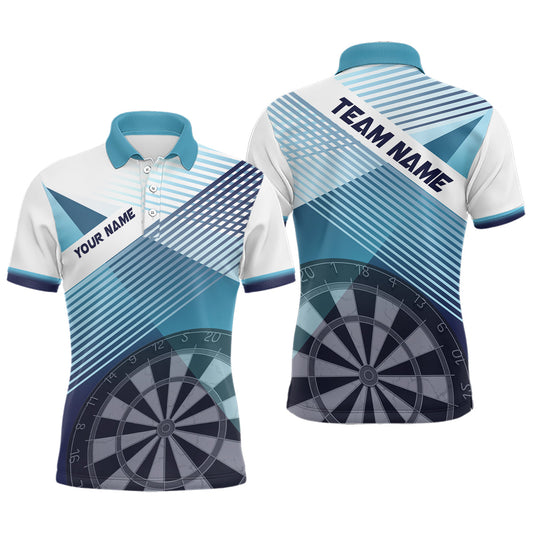 Silhouette Weiß Blau Herren Dart Poloshirts – Personalisiertes Cool Darttrikot für Männer LDT0823