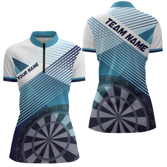 Silhouette Weiß Blau Damen Dart Quarter-Zip Shirt – Individuelles Cooles Damen Dart Trikot LDT0823