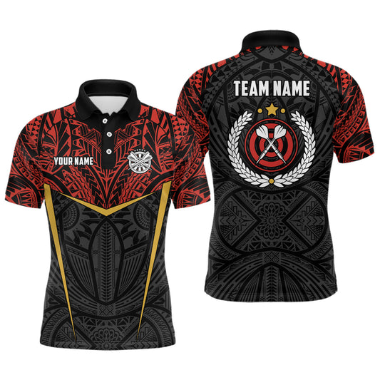 Personalisierter rot-gelbes Tribal-Muster Herren Dart-Poloshirt – Individuelle Darttrikots für Männer LDT0826