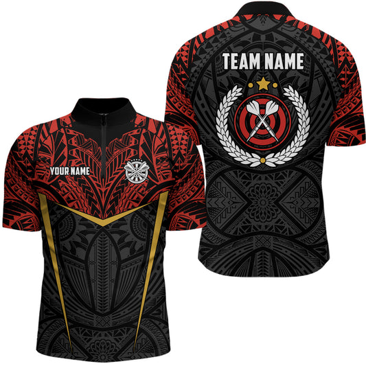 Individuelles Rot Gelb Tribal Muster Darts Quarter-Zip Shirt – Individuelles Dart Trikot für Männer LDT0826