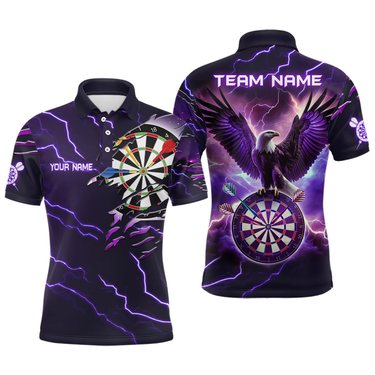 Lila Donner-Blitz Adler Darts Poloshirt – Individuelles Dartshirt für Männer Darttrikots LDT1453