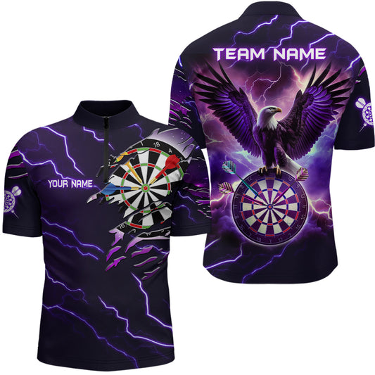Lila Thunder Lightning Eagle Herren Dart Quarter-Zip Shirt, Individuelles Dart Team Trikot LDT1453