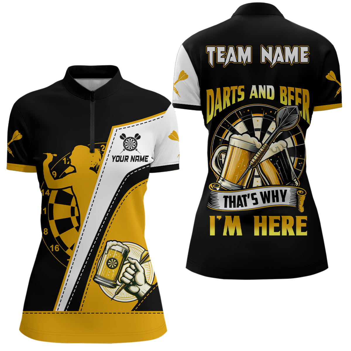 Darts und Bier, deshalb bin ich hier Darts Quarter-Zip Shirt – Individuelle Dart Trikots für Damen LDT1457