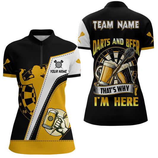 Darts und Bier, deshalb bin ich hier Darts Quarter-Zip Shirt – Individuelle Dart Trikots für Damen LDT1457