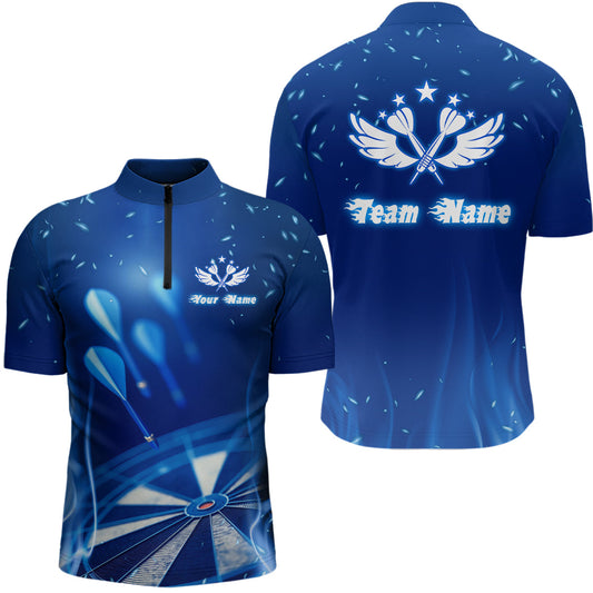 Blau Feuerflamme Stern Individuelles Darts Quarter-Zip Shirt – Individuelle Coole Dart Trikots für Männer LDT1063