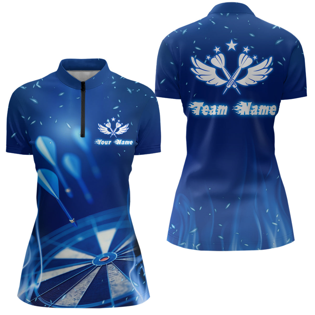 Blau Fire Flame Star Individuelles Darts Quarter-Zip Shirt – Individuelle Coole Damen Dart Trikots LDT1063