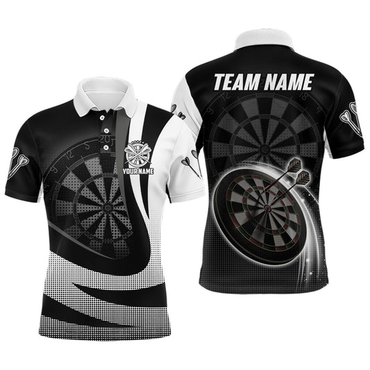 Personalisiertes Schwarz-Weiß 3D Herren Darts Poloshirt – Individuelles Cooles Darts Team Trikot für Männer LDT1076