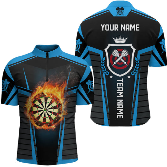 Darts Flame Schwarz Blau Männer Dart Quarter-Zip Shirt – Individuelles Männer Darts Shirt Dart Trikot LDT0896
