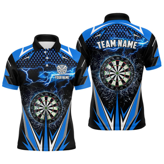 Blaue Donner-Blitz Herren Dart Poloshirt – Individuelles Dartshirt für Männer Darttrikots LDT1304