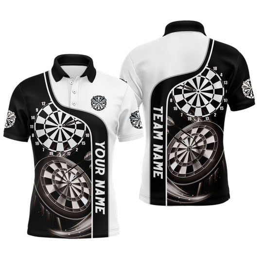 Schwarz-weißes Herren Dart-Poloshirt mit Namen – Individuelles Dartshirt für Männer Darttrikot LDT0305