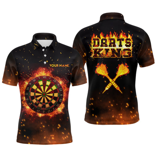Personalisierter Herren Flammen-Dart-König-Poloshirt mit Wunschname – Feuer-Darttrikot für Männer LDT0312