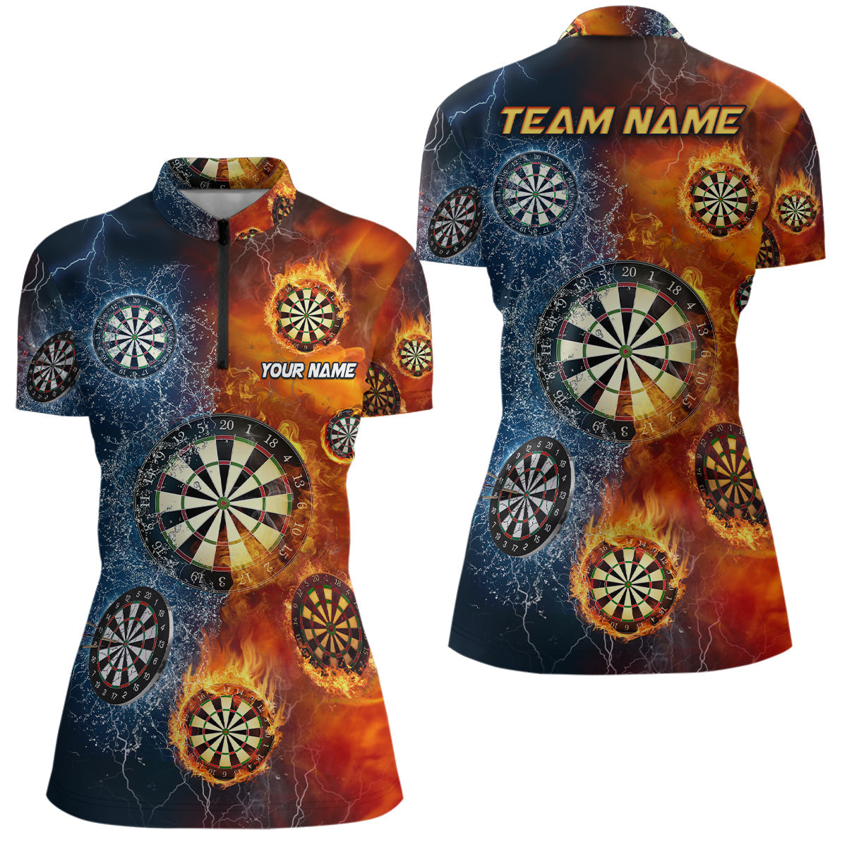 Feuer und Wasser Darts Quarter-Zip Shirt – Individuelles Darts Shirt für Damen Dart Team Trikot LDT0635