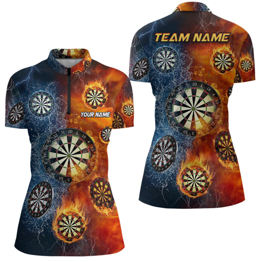 Feuer und Wasser Darts Quarter-Zip Shirt – Individuelles Darts Shirt für Damen Dart Team Trikot LDT0635