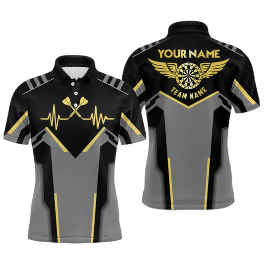 Herren Dart-Poloshirt mit Herzschlaglinie – Individuelles Darttrikot mit gelbem Herzschlag LDT0332