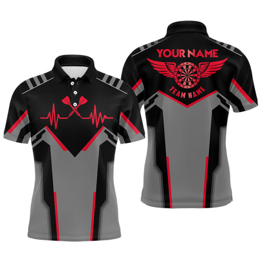 Herren Dart-Poloshirt mit Herzschlaglinie – Individuelles Darttrikot mit rotem Herzschlag LDT0333