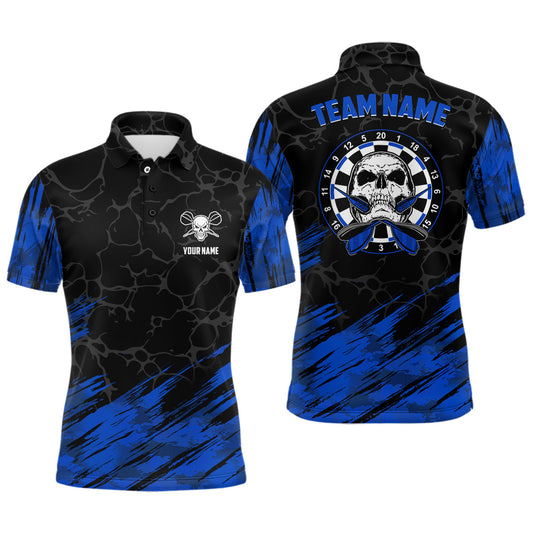 Individuelles 3D-Gesamtdruck Herren Totenkopf Dart-Poloshirt – Marine-Schwarze Darttrikots für Männer LDT0645