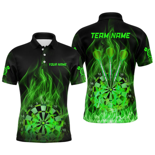 Grünes Feuerflammen Dartboard Herren Dart Poloshirt – Individuelles Dartshirt für Männer Darttrikots LDT1326
